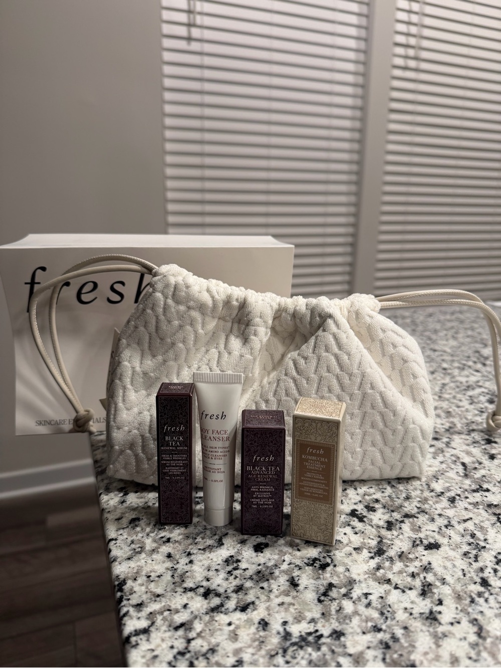 fresh Skincare Gift Set with Quilted Drawstring Pouch - White